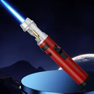 Adjustable Jet Flame Igniter, Refillable Butane Gas Torch, Portable Windproof Igniter for Outdoor BBQ Camping Kitchen, No Fuel Included, Multi-Color Available