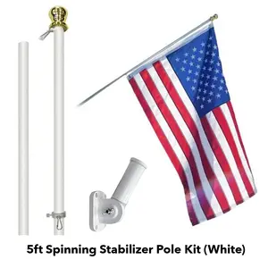 5ft Spinning Stabilizer Flag Pole & Adjustable Bracket Kit (White), Spinning Pole, 5-Foot Length