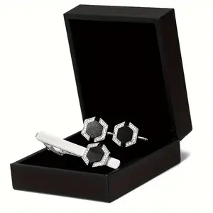 A pair of cufflinks and a tie clip gift box, fashionable and simple diamond shaped night sky alloy cufflinks for men's suits, shirt buttons, wedding parties, meetings, formal accessories, high-end gifts for people