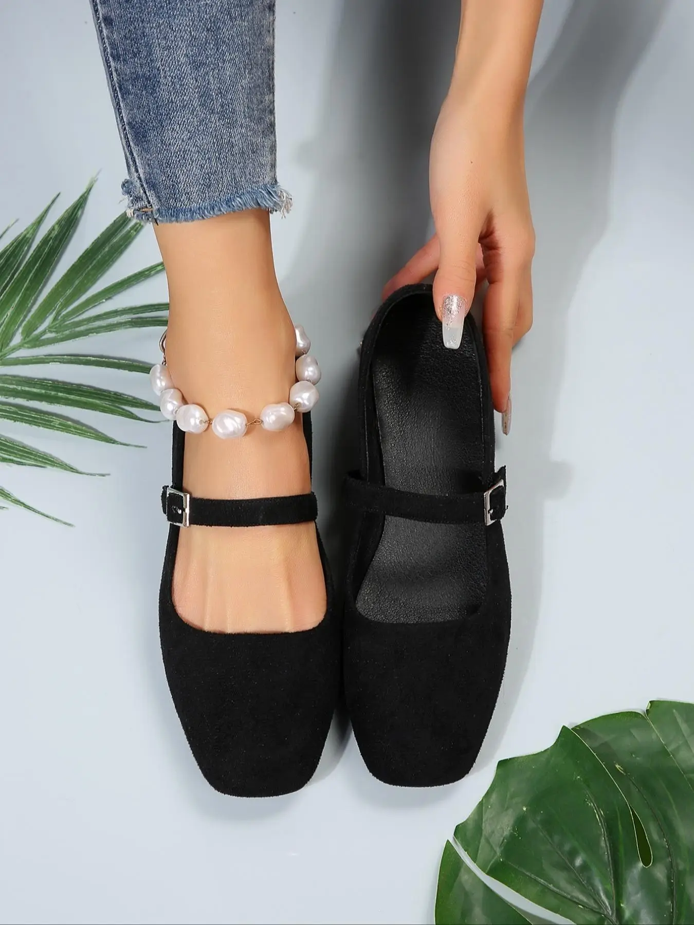 Women's Fashionable Solid Color Square Toe Mary Jane Flats, Casual Comfortable Buckle Design Shoes for Daily Wear, All-match Commuter Shoes for Women