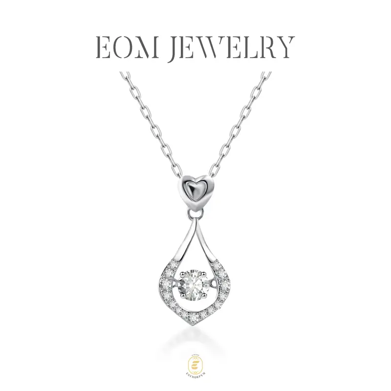 EOM Moissanite Sweetheart Teardrop Pendant Necklace Silver-Plated Valentine's Day Wedding Engagement Anniversary Romantic Elegant Gift Daily Wear
