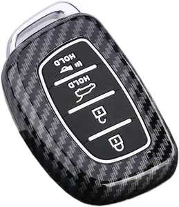 ABS Carbon Fiber Pattern Protector Fob Cover with Silicone Buttons fit for 2015 Hyundai Sonata Tucson Elantra Santa Fe