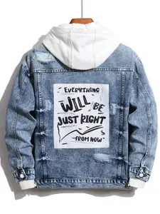 Men's Street Style Ripped Washed Deep Blue Denim Jacket, Slim-Fitting Casual Outdoor Top, All Seasons Long Sleeve Outerwear