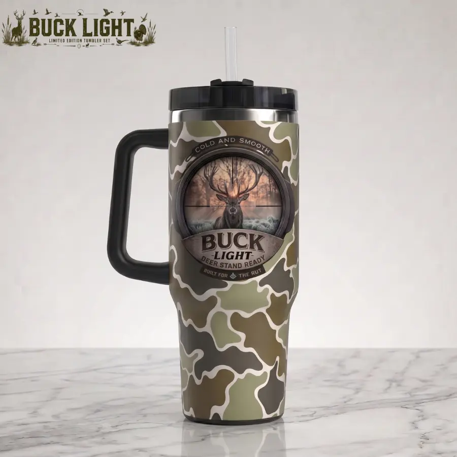 Buck Light For Deer Hunting Season Tumbler, Beer Style Hunter Travel Tumbler Steel Water Bottles