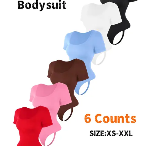 Women's Plain Basic Minimalist Square Neck Cropped Thong Fit Abdominal Control Shapewear Bodysuit, Tummy Control & Butt Lifting, All-Seasons Wearable Women's Underwear & Shapewear, Body Shapers, Womenswear, Body Shaping Underwear
