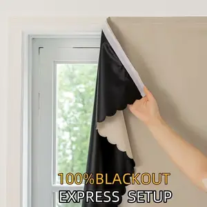 1pc 100% Total Blackout Curtain, Punch-Free Velcro, Bedroom Bay Window Sun Protection & Heat Insulation, Self-Adhesive Easy Install