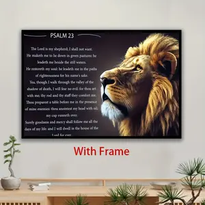 1 Piece Framed Canvas Wall Art - Inspirational Lion and Psalm 23:9 Scripture, Modern Classic Decoration, Suitable for Living Room - Perfect Gift for Birthdays, Holidays, and Parties, Spiritual Wall Art|Modern classic Poster Ornaments