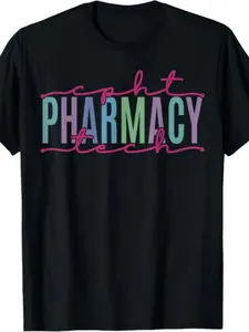 Pharmacy Technician Tech Teams Medication T-Shirt Made from, Suitable for Both Men And Women.This Unisex Style Features a Summer Design for , with a Short-Sleeved Printed T-Shirt Weighing 220G.