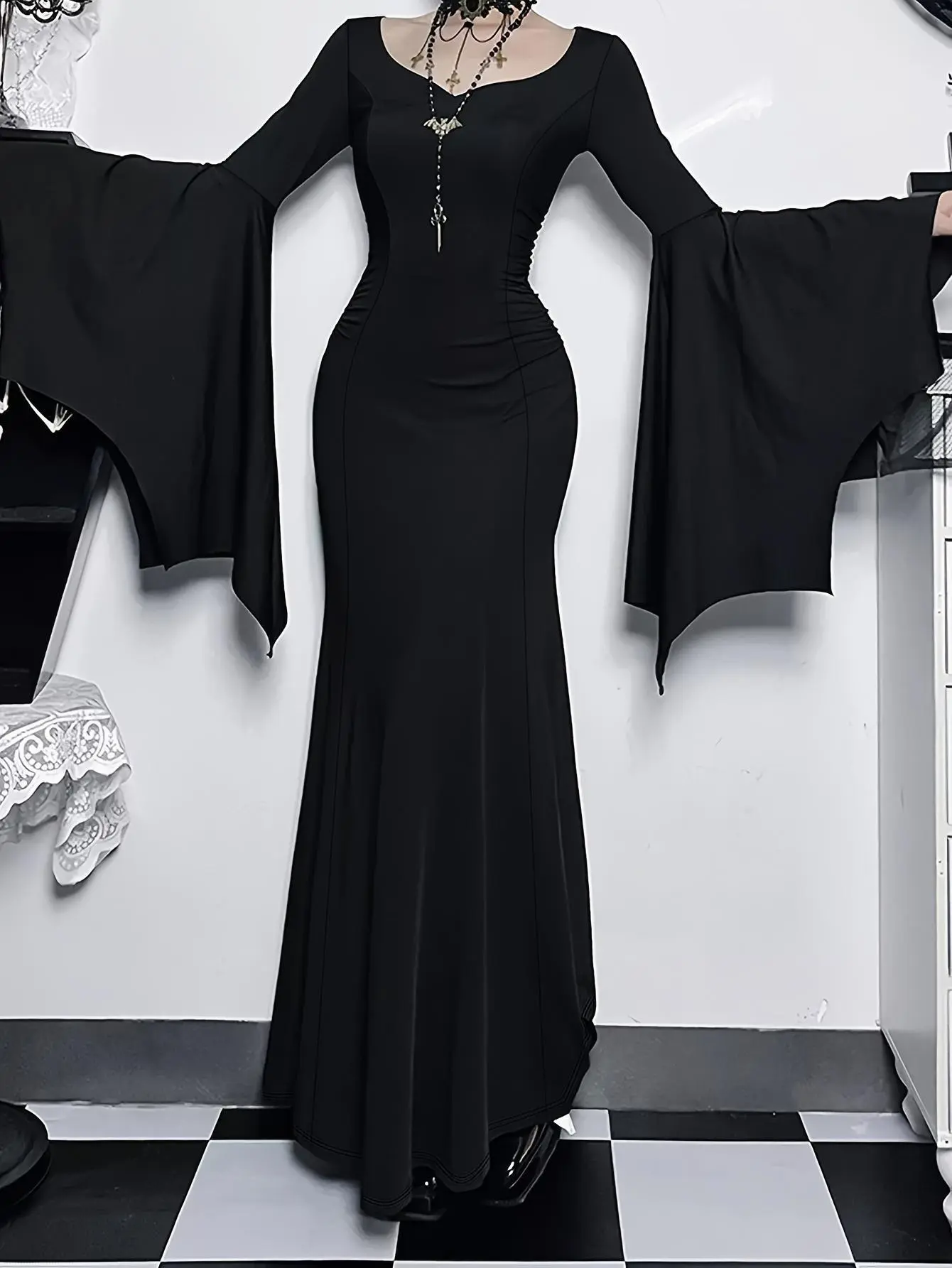 slim fit dress slacks Black 1940s Wicked-Inspired Floral Witch Dress main image 0