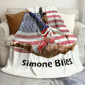 Skin-friendly sofa bed blankets Simone Biles Lightweight blanket Soft and cozy flannel blanket for home and travel bedding birthday gift