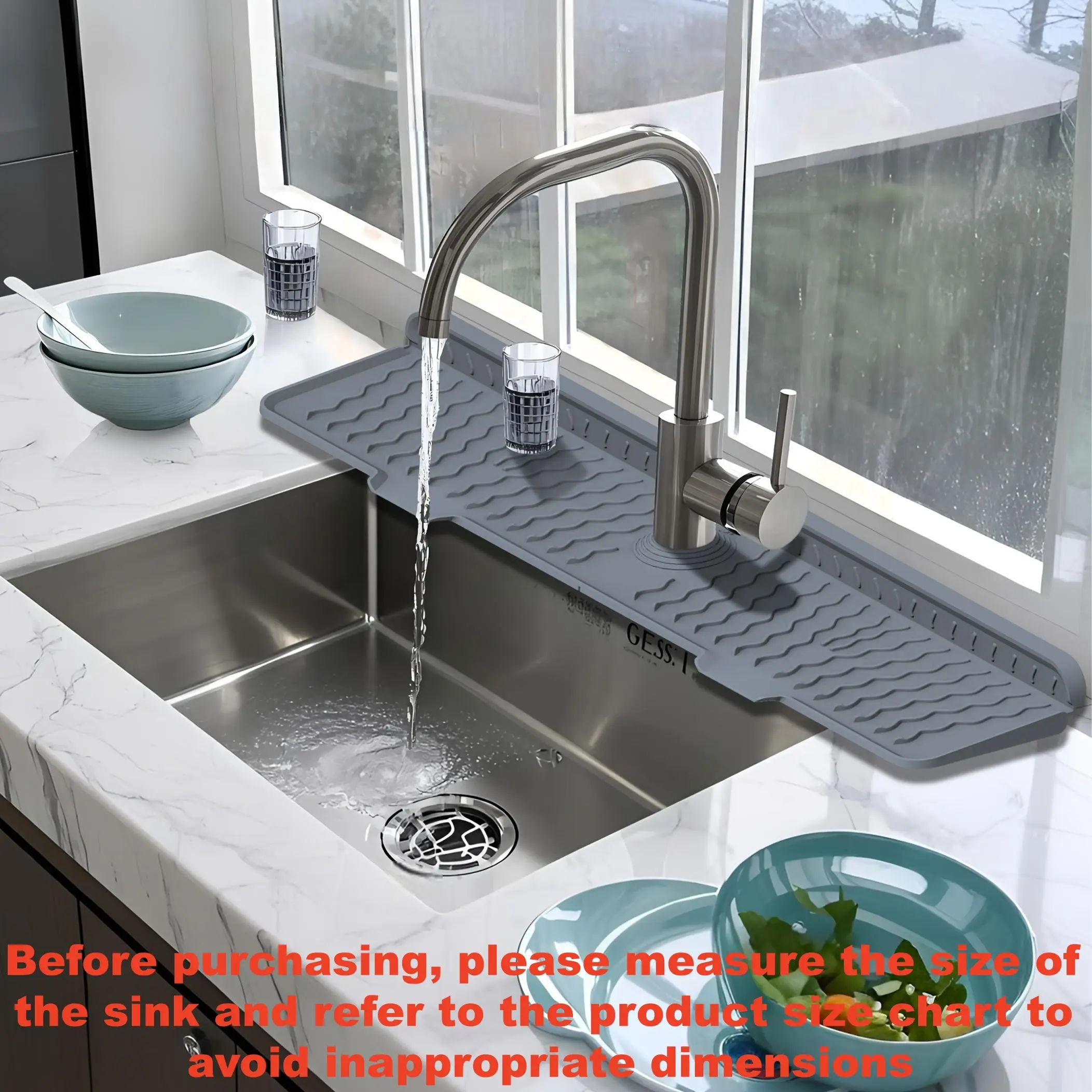 1PC kitchen silicone sink faucet pad, bendable design, anti slip drainage pad, quick drying sink protection pad, easy to clean, suitable for bathroom vanity, faucet tray, home decoration, Water splash guard, Water Splash Proof, Household Items