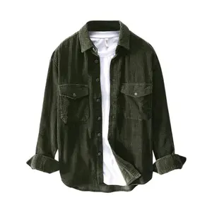 Kingapril Men's Corduroy Shirts Casual Lapel Collar Button Down Corduroy Shacket Jacket Overshirt Menswear(Sheets)