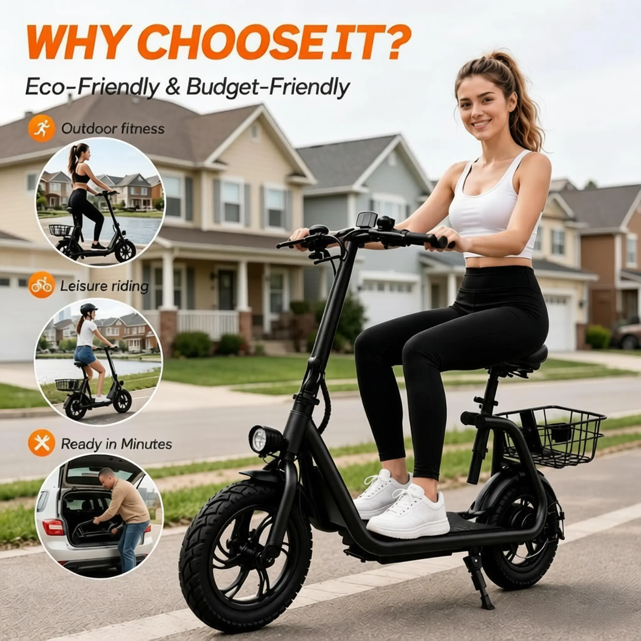 【Live only】CW08 Commuter Electric Scooter – Adjustable Seat,20Mile Range, Foldable, Storage Basket summerwins, Commuting Scooter,summerwins, Summer Outfit, Fathersdaygifts, Cyber Wheels CW08 e-scooter