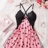 Women's Heart Print Spaghetti Cami Nightdress, Soft Comfortable Sexy Nightgown for Women, Strap Chemise Nightgown, Women's Sleepwear & Loungewear for All Seasons, Womenswear