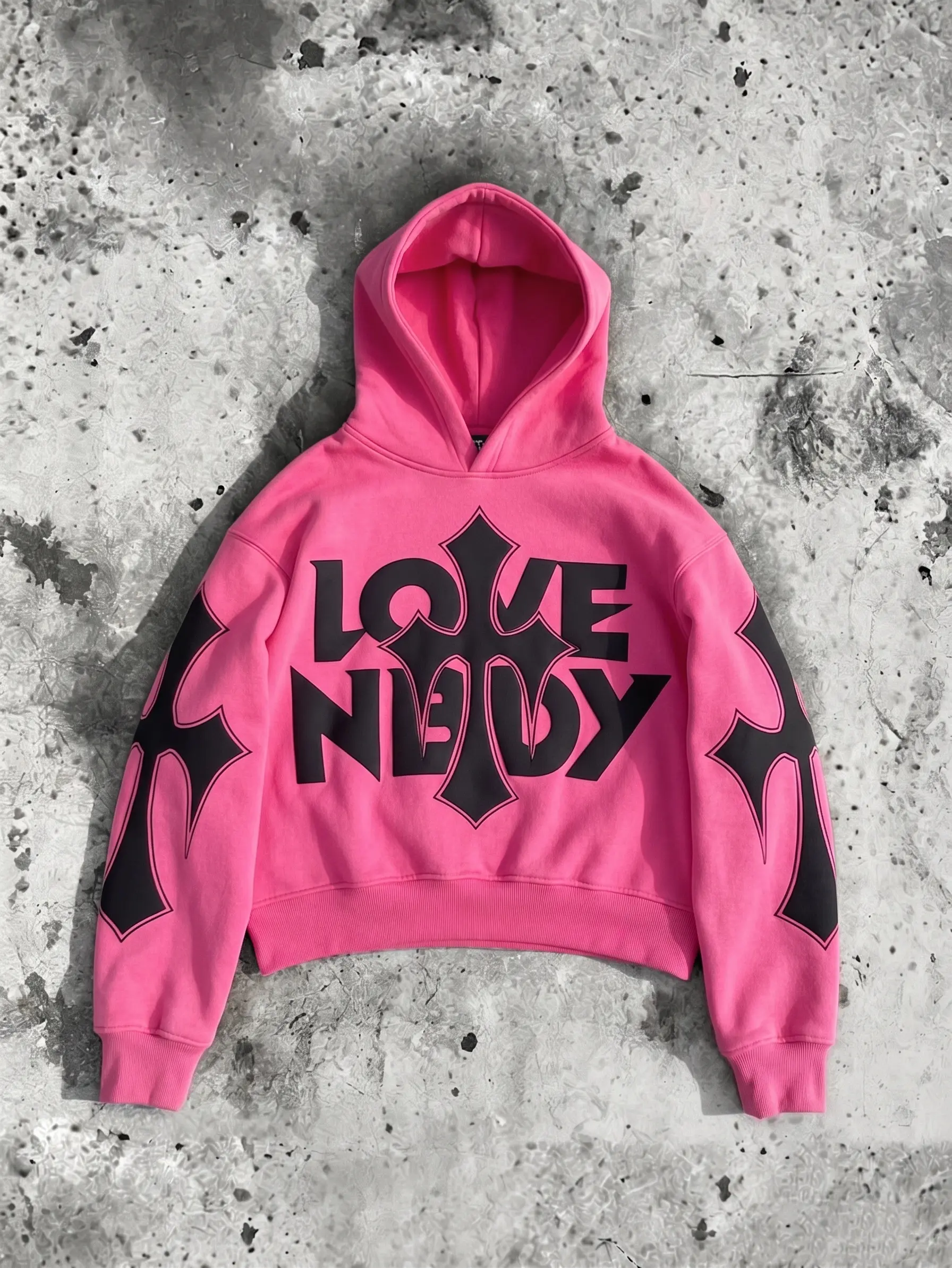 Women's Hooded Polyester Sweatshirt - Casual, Comfortable Womenswear Top with Cross Applique Front Design, Everyday Style, Long Sleeve