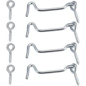 4Pcs 3 inches Cabin Hook Eye Latch Gate Door Swivel Window Door Hook with Mounting Screws