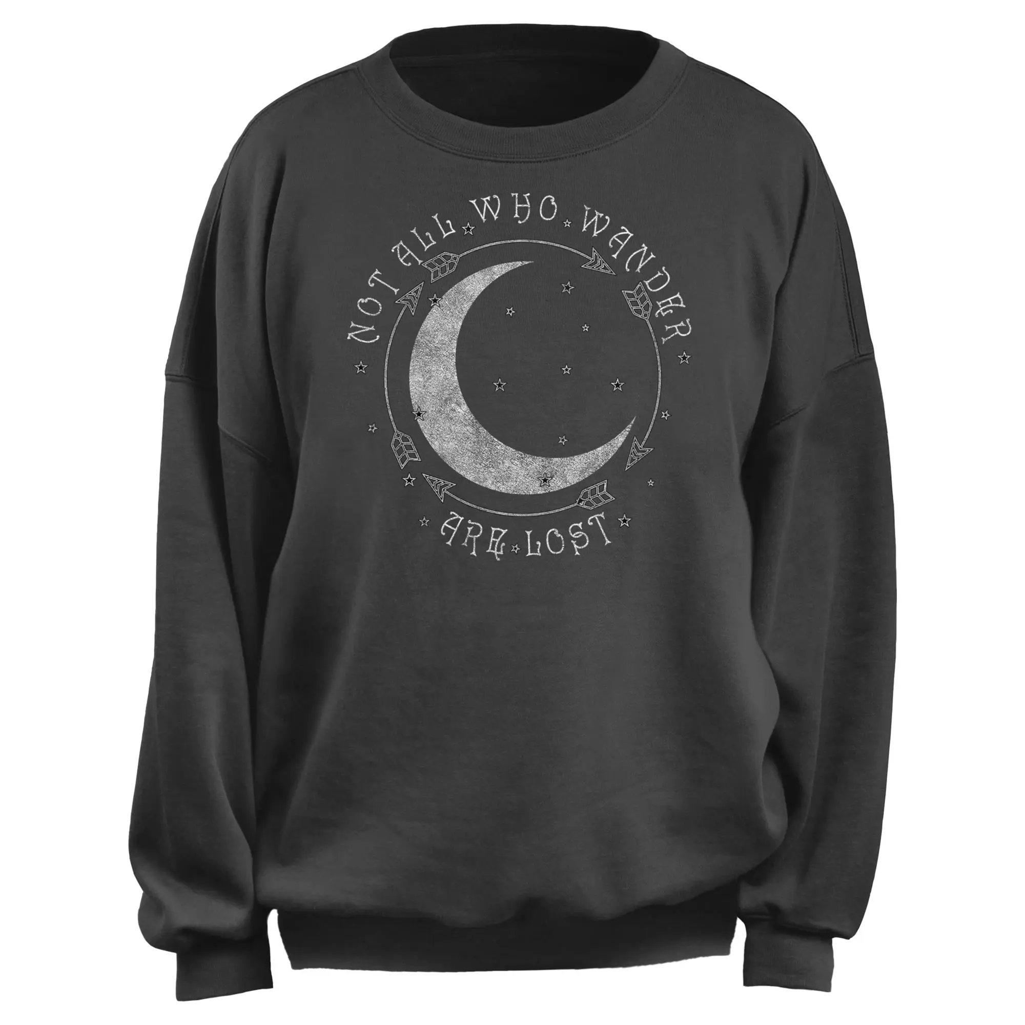 Junior's Lost Gods Not All Who Wander Crescent Moon Sweatshirt