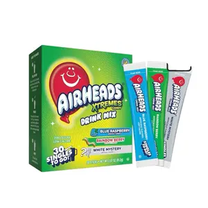 Airheads Xtreme Candy Zero Sugar Drink Mix 30 Packs- Blue Raspberry, Rainbow Berry, & White Mystery - Singles To Go