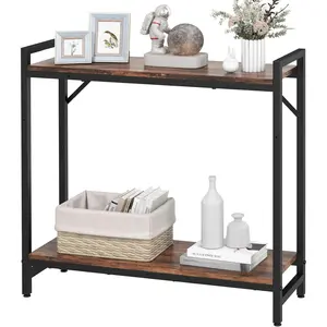 Narrow Console Table, Small Entryway Table with 2 Support Bar, Thin Sofa Table, Small Couch Table, Display Table, Side Table for Living Room, Hallway, Bedroom, Rustic Brown