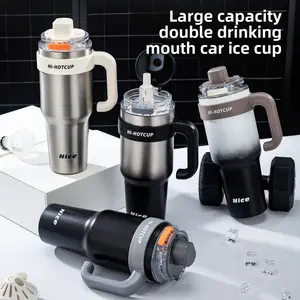 Men's Insulated Travel Mug Ceramic Lined Coffee Cup Large Capacity Leak Proof Car Cup Holder Thermos for Outdoor Camping Hiking Gym Work Thermal Cup