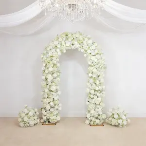 Artificial Flower Arch Backdrop White 4ft x 8ft Silk Roses & Baby's Breath for Round Top Double Arch Stand