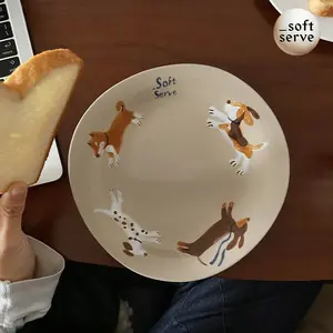SoftServe x Fengdu "Running Puppy" Hand-Painted Ceramic Dinner Plate
