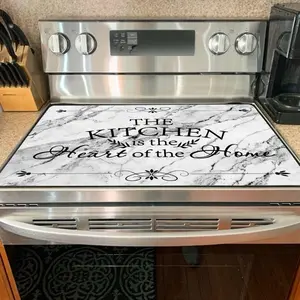 Kitchen Stove Top Rubber Mat, 1 Count Waterproof & Heat Resistant Kitchen Stove Top Mat with 2 Hooks, Kitchen Decorative Placemat for Home Dining Room Barbecue Office Durable Stackable Cover