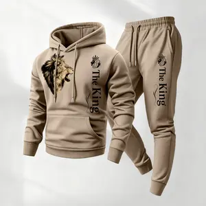 Men's lion print hoodie and drawstring track pants set, men's casual sportswear, long-sleeved hooded jacket and trousers, suitable for autumn and winter, men's everyday wear, indoor and outdoor sportswear, tracksuit, casual sportswear.