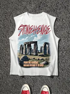 Men's Casual Letter Print Fitted Tank Top, Summer Comfortable Sleeveless Workout Shirt, Outdoor Activities Men's Clothing