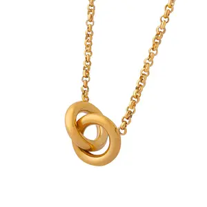 New high-end, light , personalized design, circular titanium steel gold-plated interlocking pendant necklace for women