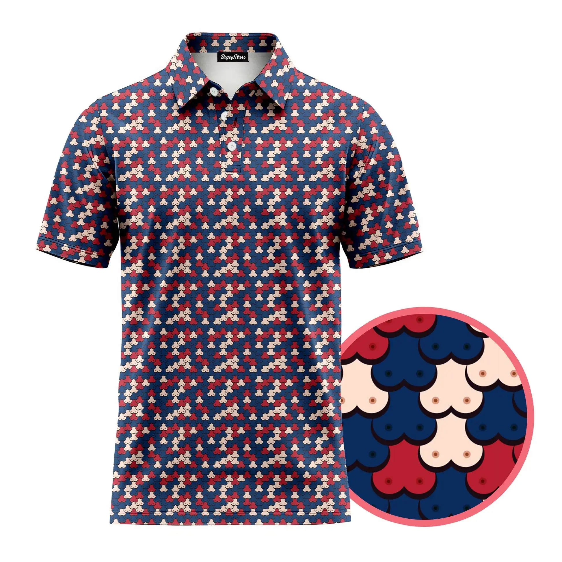 Merica Boob Golf Polo Shirt for Men – Funny Patriotic Golf Shirt, USA Novelty Golf Apparel