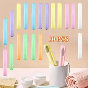 Boao 20 Pieces Travel Toothbrush Case Holder, Portable Toothbrush Storage, Classroom Pencil Case for Kids, 7 Assort Color Toothpaste Cover Protector for Travel Use