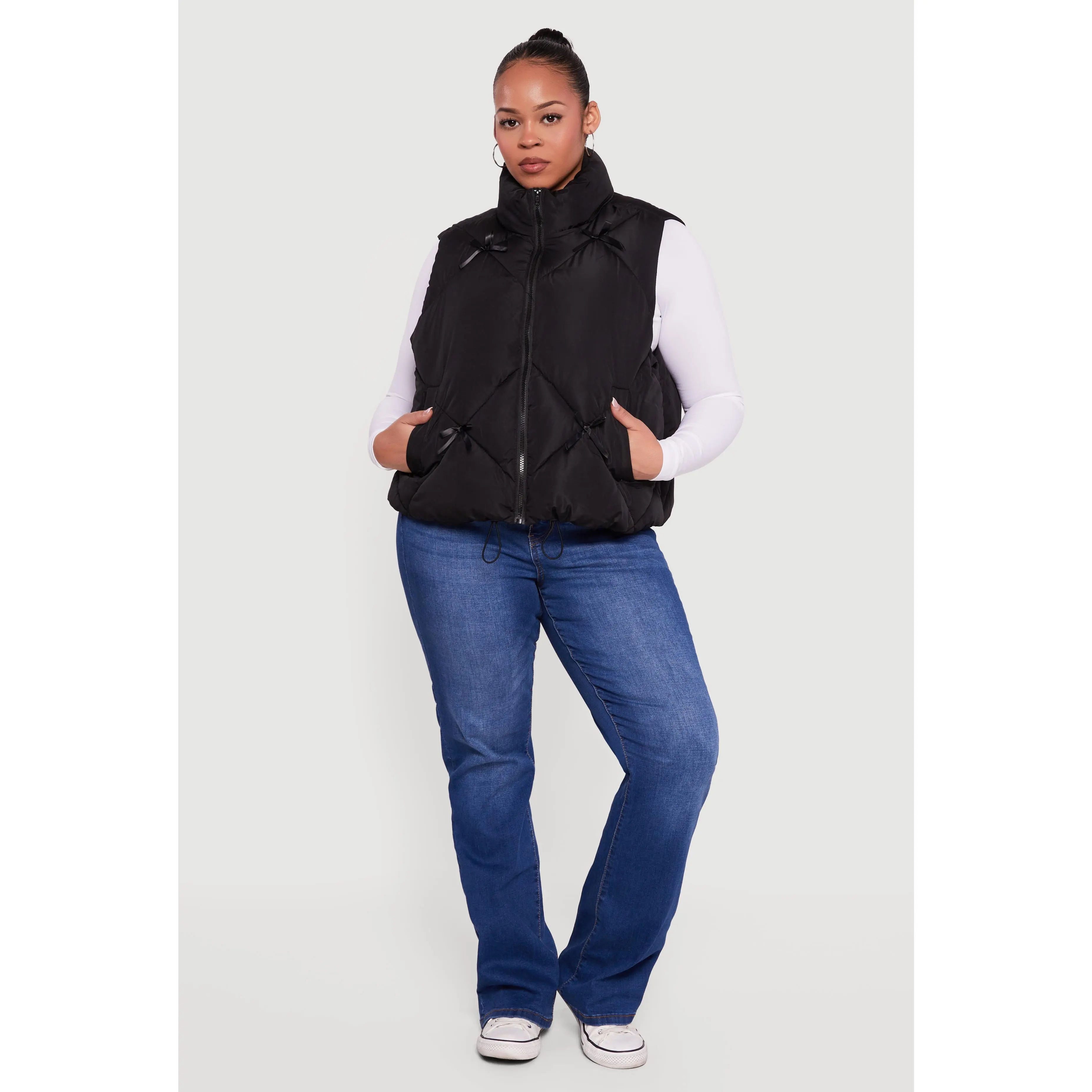 Plus Size Almost Famous Quilted Puffer Vest with Bows