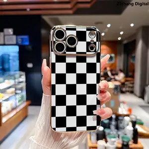 Black checkered Psalm Soft TPU Phone Case for iPhone 17 Pro Max 17Air 16 Plus 15 14 13 12 11 Electroplating TPU Anti-Slip Bumper Shockproof Cover Gift