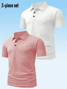 2-Pack Men's Cool Polo Shirts, Slim-Fit Short Sleeve Business Casual Wear, Geometric Pattern, Daily Fashion