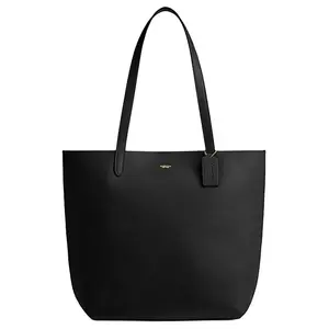 Coach Manhattan 37 Tote Bag for Women – Magnetic Snap Closure, Textured Leather, Large Black Handbag