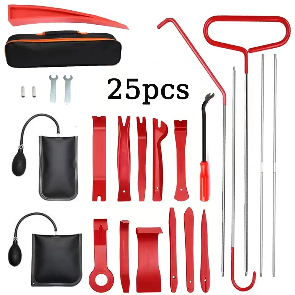 25pcs car door repair manual tool set, durable stainless steel connecting rod long-distance hooking tool, with portable storage bag - easy to use, suitable for all vehicles - professional window and door opening tool set