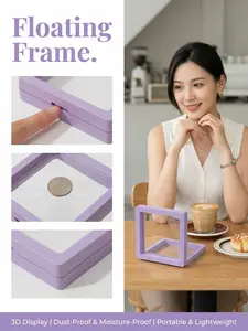 5-Pack (9cm×9cm) 3D Light Purple Floating Display Cases, Dustproof Jewelry Packaging, Transparent Hanging Storage Boxes with Elastic Membrane, for Necklaces, Bracelets, Rings, Coins, Earrings & Brooches, Suitable as Gift Boxes for Retail and Personal Use