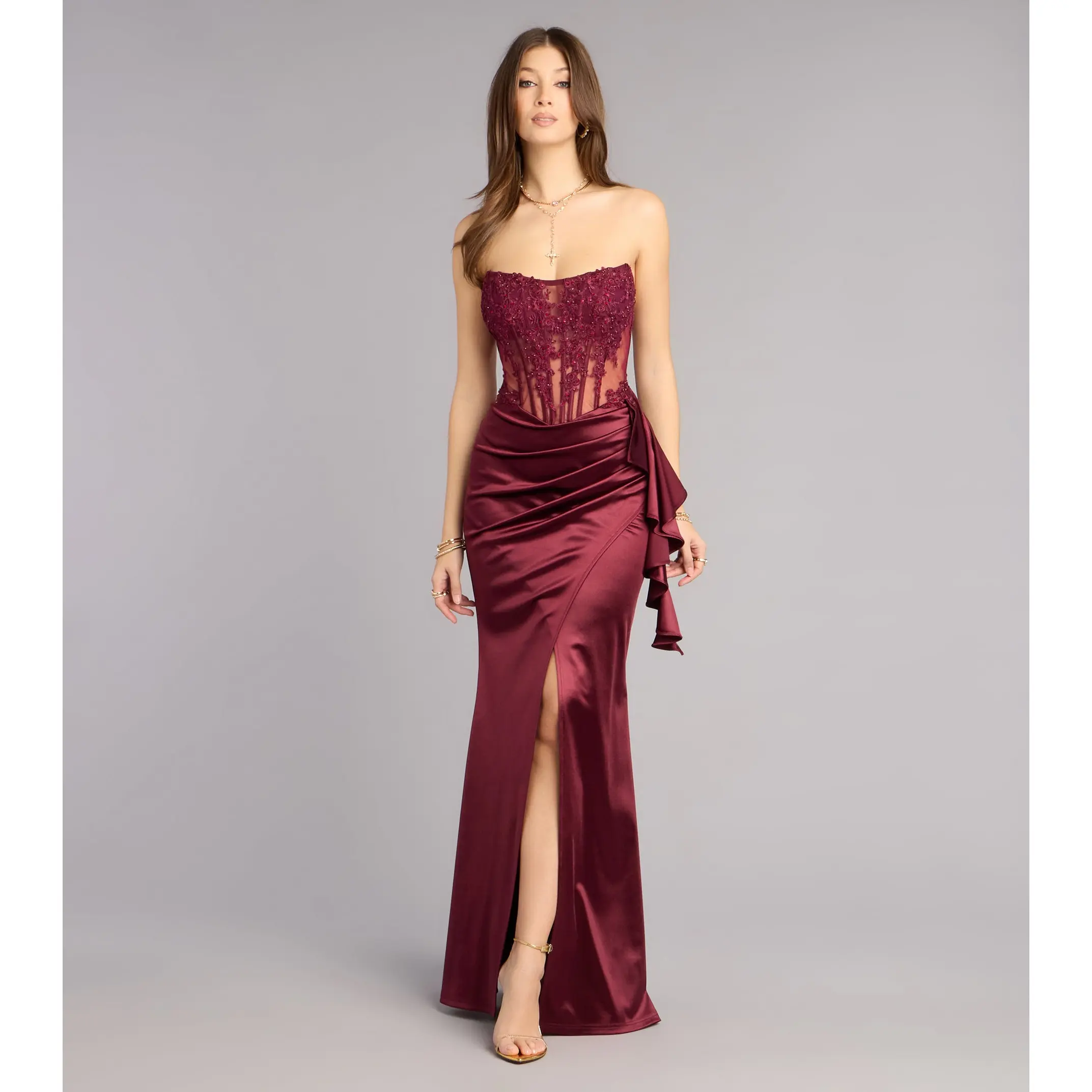 evening party wedding dress Floral Applique Sleeveless Corset Gown by GLS Gloria GL3309 – ABC Fashion