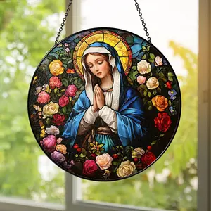 Virgin Mary Stained Glass Suncatcher | Holy Mother Catholic Window Hanging | Religious Christian Home Decor Gift