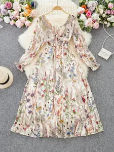 Elegant Floral Print Dress for Women, French Style Fashionable Ladies' Clothing, New Arrival European Inspired Design Casual Wear