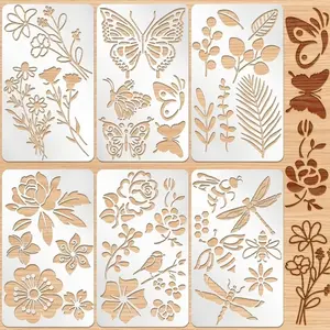 6pcs Plant and Flower Templates, Pet Hollow Templates for Log Templates, Wood Carving Clippings, Diary Crafts DIY