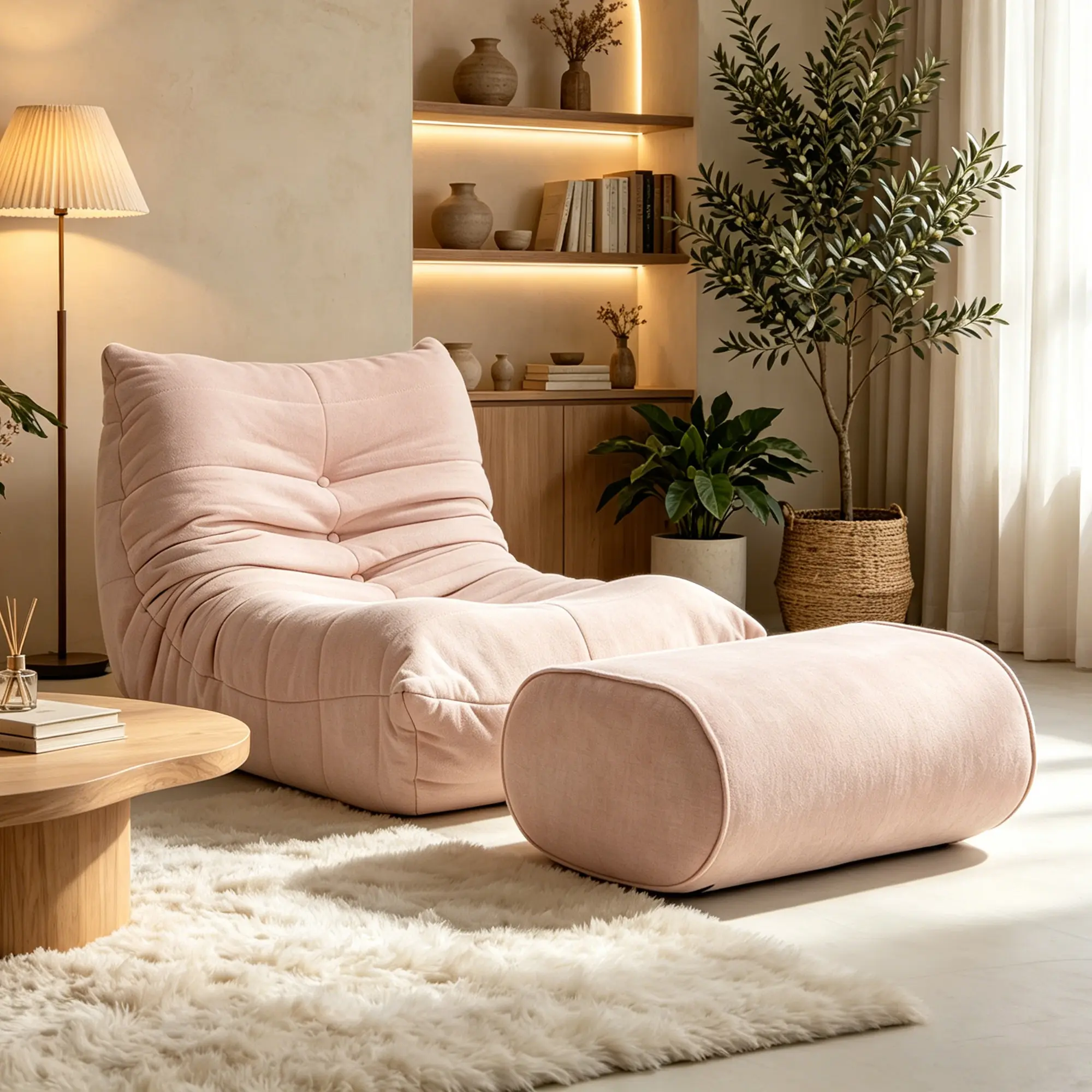 Oversized Lazy Chair with Ottoman, Comfy Lounge Chair for Adults, Modern Upholstered Accent Chair, Deep Seat Reading Chair for Living Room, Bedroom, Apartment