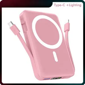 Podoru 10000mAh Magnetic Power Bank Wireless Fast Portable Charging Built in USB-C Lighting Cables Magsafe Compatible Travel Must Have for iPhone17/16/15/14/13/12 Series