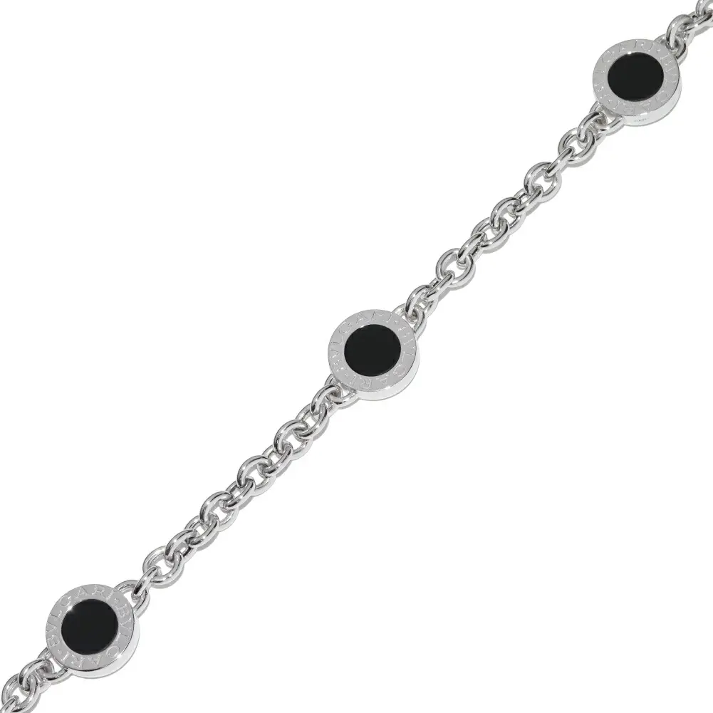 Pre-owned Bvlgari 18K White Gold (Au750) Small Leather Goods Au750 White Gold Onyx Bracelet Size 17