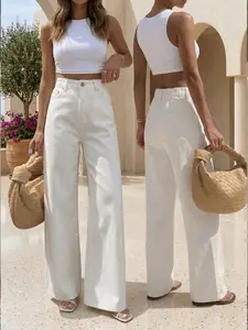 Women'S White Denim Jeans, Fashionable Comfortable Fit, Versatile for Dates, Home, Work, Shopping, And Casual Wear, All-Season Wear