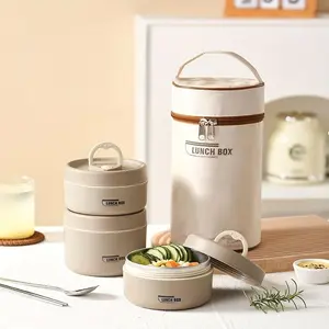 Stainless Steel Lunch Box Set, 1 Set Including 3 Counts Insulated Lunch Box with Storage Bag & Cutlery, Large Capacity Lunch Container for School, Office, Outdoor Camping, Insulated Cooler, Portable Bento Box, Insulated Lunch Compartment