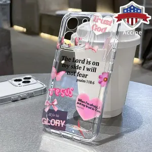 Faith Over Fear Psalm Christian Aesthetic TPU Pattern Phone Case for iPhone 15 17 16 14 Pro Max 13 12 11 Air XR XS Plus E Non-Yellowing Clear Crystal Drop-proof Protection Slim Silicone Cover Cellphone Protective
