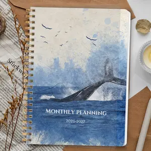 2026-2027 Academic Monthly Planner, 24-Month Spiral Notebook, Ocean Whale Cover, Portable Memo Pad, Student Study Office Organizer
