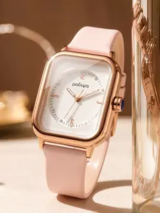 Women's Rose Gold Silicone Watch, Blue Crystal Accents, Analog Quartz Movement, Waterproof Casual Style, Perfect Gift for Girlfriend